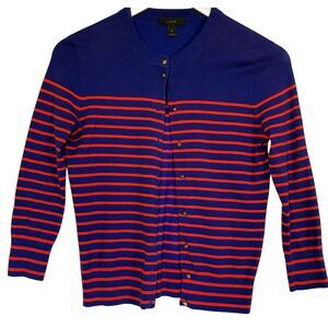 J.Crew Striped Button Cardigan Sweater XS Blue Red Preppy Classic